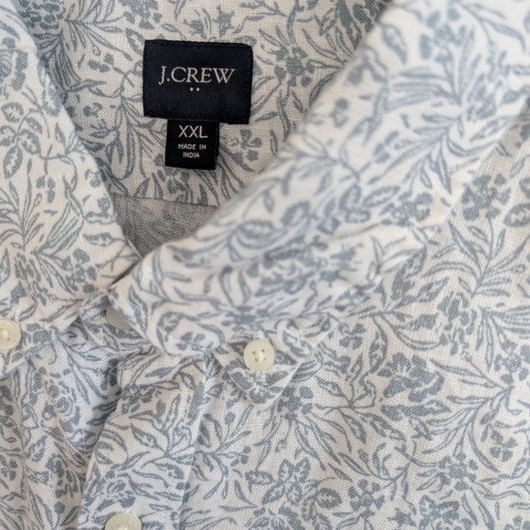 Men's J.Crew Linen Cotton Blend White Floral Light Blue XXL Short Sleeve - Picture 5 of 5